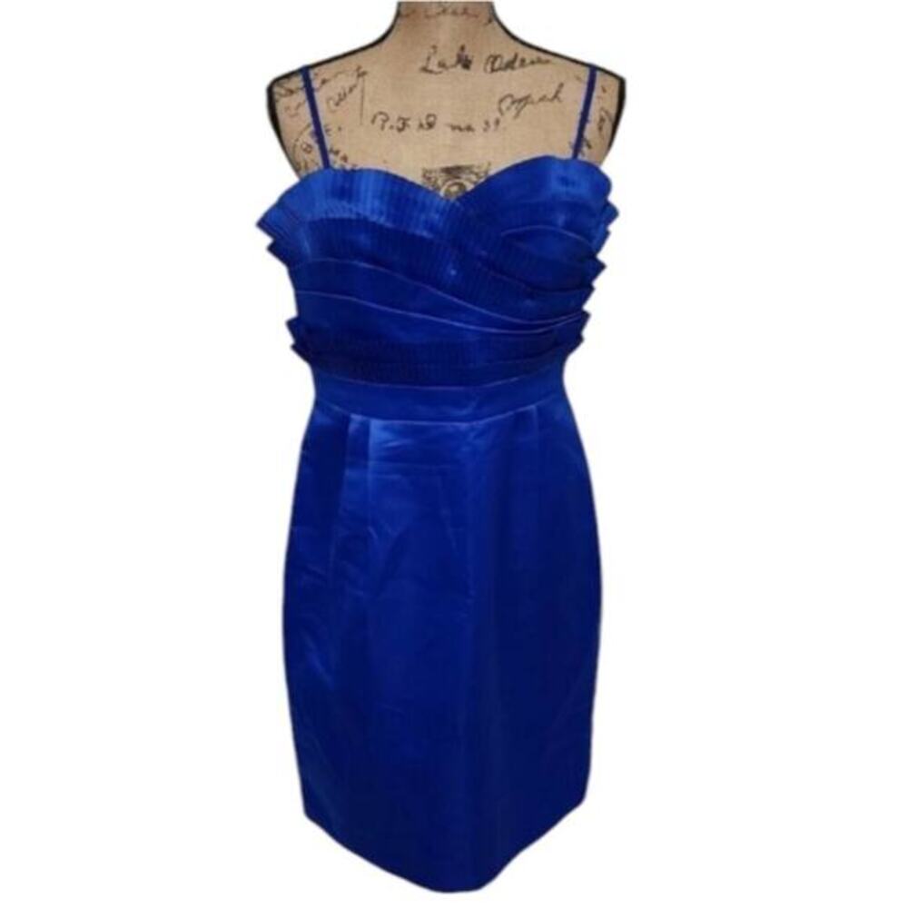 Calvin Klein Womens Royal Blue Satin Pleated‎ Cocktail Dress Size 12 Sweetheart